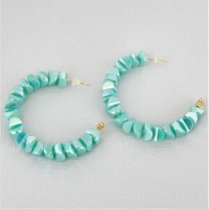 Aqua Iridescent Beaded Hoop Earrings